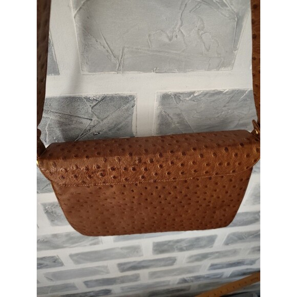 Lederer De Paris Vintage Shoulder Bag Leather Ostrich Print Embellished Tan Y2K - Picture 6 of 15